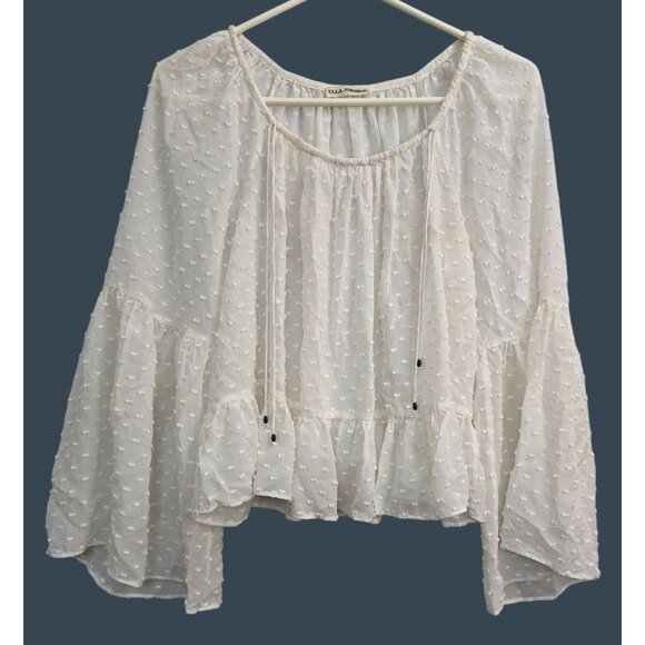 Ulla Johnson Beaded Tie Neck Semi Sheer Ivory Ruffle Blouse Silk Cotton Top 2 - Picture 1 of 6